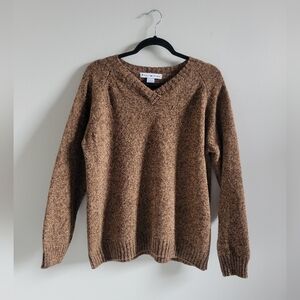 Vintage 90s Pandemonium Brown Wool V-neck Sweater Womens Size Large